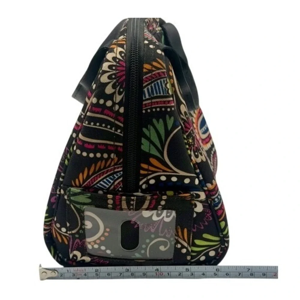 Vera Bradley Black Paisley Floral Insulated Lunch Bag Tote Zip Closure ID Window